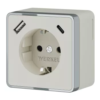 Werkel Розетка с заземлением, шторками и USB тип A+C Gallant (слоновая кость) W5071703