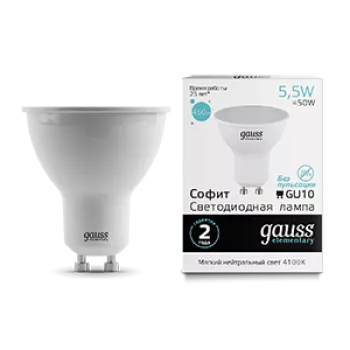 Лампа Gauss Elementary MR16 5.5W 450lm 4100К GU10 LED 220V