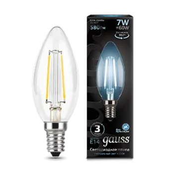 Лампа Gauss Black Filament Свеча 7W 580lm 4100К Е14 LED 220V