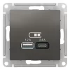 Розетка usb для зарядки Schneider Electric Atlas Design, с разъёмами тип А + тип С, на винтах, сталь (фото 4)