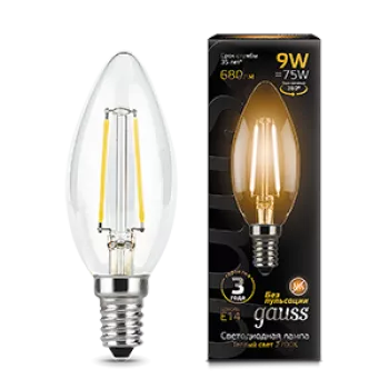 Лампа Gauss Black Filament Свеча 9W 680lm 2700К Е14 LED 220V