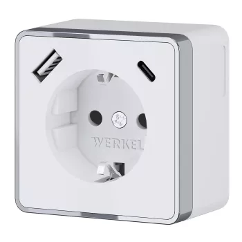 Werkel Розетка с заземлением, шторками и USB тип A+C Gallant (белый) W5071701