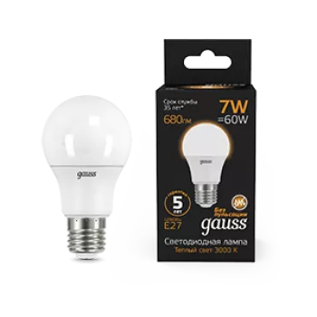 Лампа Gauss Black A60 7W 680lm 3000K E27 LED 220V